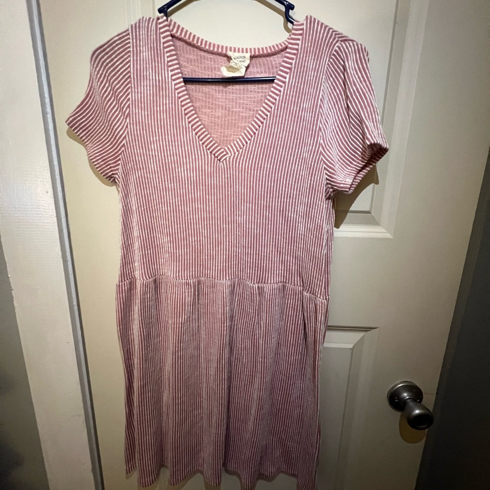 Striped Pink V-Neck Dress